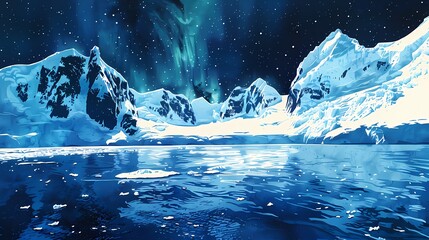 Aurora sky snow scene illustration poster background