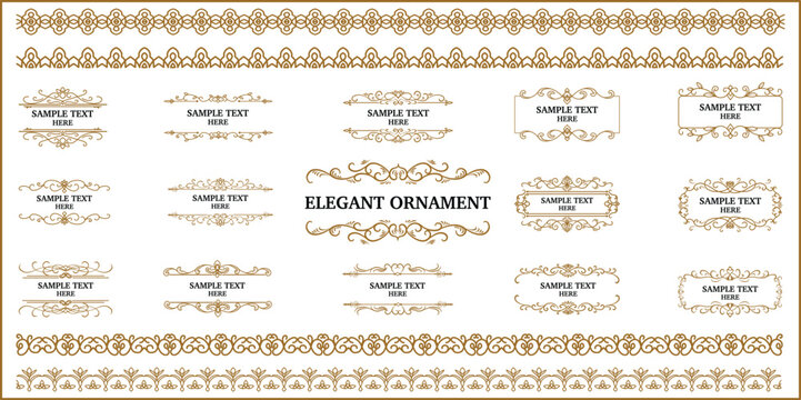Gold vintage ornament, elegance decorative element. floral frames and borders collection, fancy design, arabesque, baroque, damask, filigree. Good for certificate ornament, wedding invitation, book.