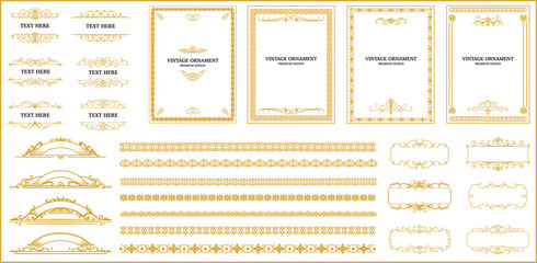 Elegant Gold vintage frames. Set of swirls element, arabesque, damask, Decorative borders, floral ornament, Vector illustration for certificate, wedding invitation, book, menu