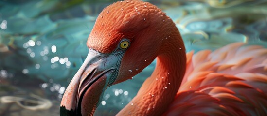 A closeup of a flamingo in the sea.