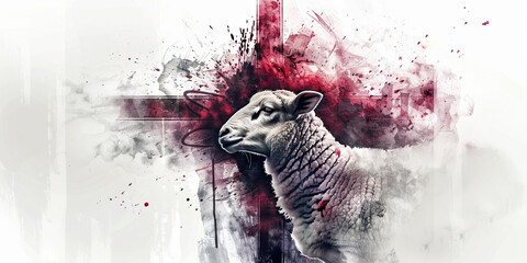 Redemption: The Lamb and Bloodied Cross - Picture a lamb symbolizing Jesus as the sacrificial lamb, and a bloodied cross representing redemption through his blood