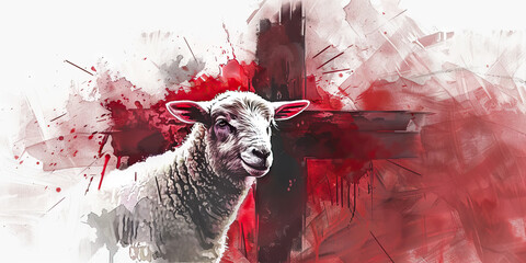 Redemption: The Lamb and Bloodied Cross - Picture a lamb symbolizing Jesus as the sacrificial lamb, and a bloodied cross representing redemption through his blood