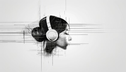 Abstract Portrait of Woman with Headphones.