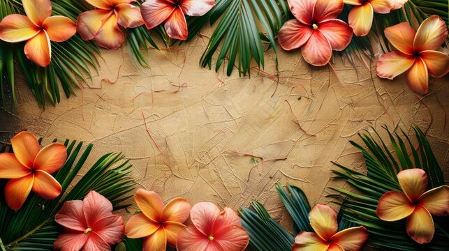 Luau party theme, grass skirt and lei border, festive sales text