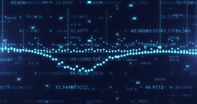 3d render abstract background with graph made of dot particles. Finance graph with details. Complex repeatable graphs. Loopable animation of up and down graph changing.