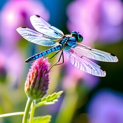 amazing closeup of polish azure damselfly coenagrion puella resting on the flower in the natural