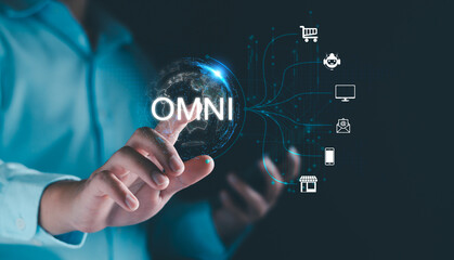 Omnichannel marketing business strategy concept. Digital online marketing and customer engagement...