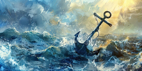 Hope: The Anchor and Stormy Seas - Picture an anchor in stormy seas, symbolizing hope as an anchor for the soul in difficult times