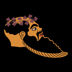 Head in profile of a bearded ancient Greek Satyr wearing ivy wreath. Vase painting style. - obrazy, fototapety, plakaty