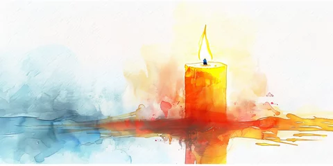 Fotobehang Eternal Flame: The Flickering Candle and Lasting Light - Picture a flickering candle representing the life of a deceased leader, with its light continuing to shine brightly, symbolizing their lasting  © Lila Patel