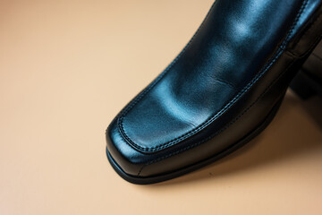 Beautiful leather black men business shoes. Close up