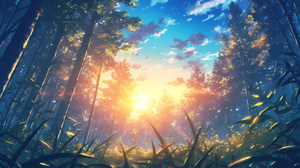 Obraz na płótnie Canvas fantasy forest in anime style