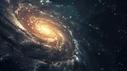  A view from space to a spiral galaxy and stars. Universe filled 