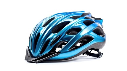 Fototapeta premium close up Blue helmet for cyclists isolated on white background.AI generated image