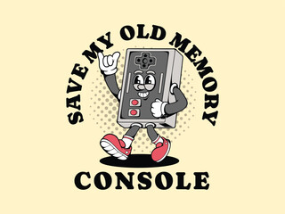Vintage Retro console character logo. Controller mascot logo