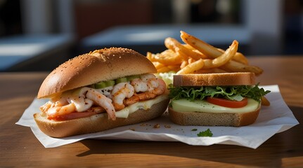 sandwich aux crevettes dans San Francisco .Generative AI - obrazy, fototapety, plakaty