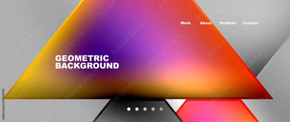 Poster a colorful geometric background featuring purple, violet, magenta triangles on a gray background. it