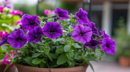 Naklejka na ściany i meble Beautiful Purple color blooming Flowers in Flower Pot