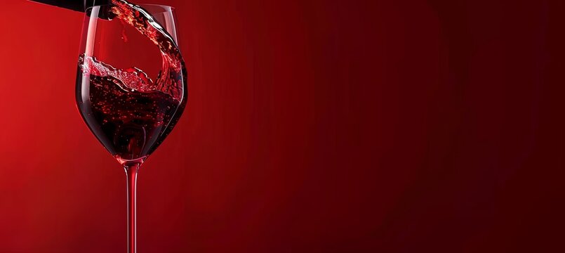 Pouring Red Wine into Glass banner with copy space for text 