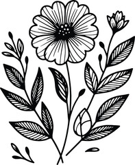 Simple flower coloring page line art black and white Flower logo design