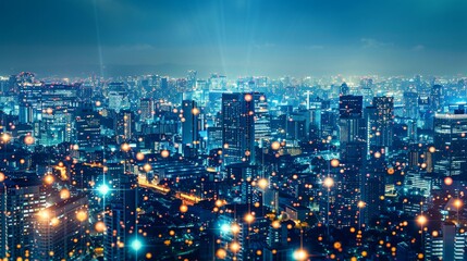 Night view of a city with all lights energy-efficient