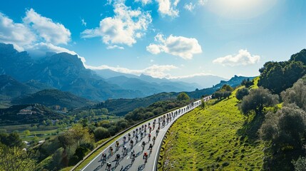 Panoramic view of a cycling marathon for charity