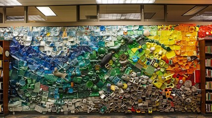 Recycled art piece in a public library