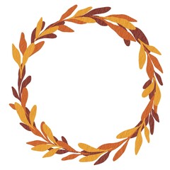 Red , Yellow leaves wreath watercolor illustration for decoration on Autumn seasonal and Thanksgiving festival.