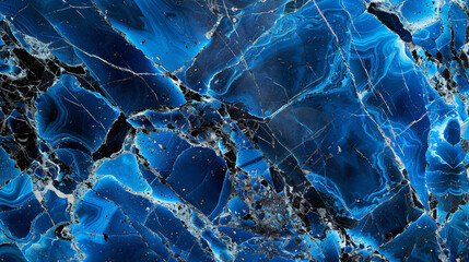 Electric blue marble texture with bold blue and black veins, designed to evoke a powerful and dynamic feel - obrazy, fototapety, plakaty