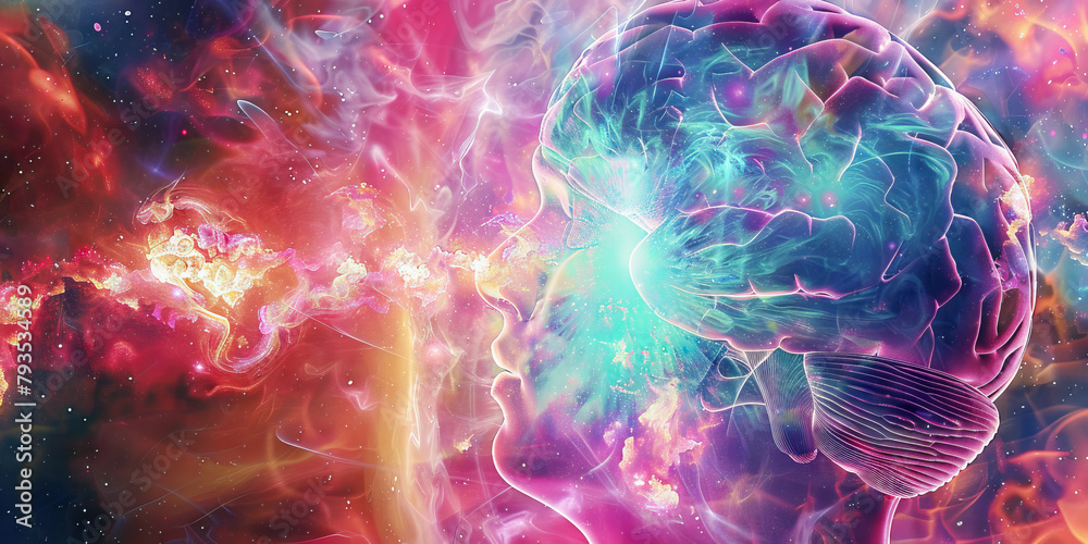 Wall mural mind expansion: the cosmic brain and exploding thoughts - visualize a cosmic brain with thoughts exp