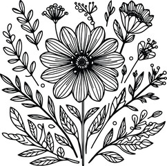 Simple flower coloring page line art black and white Flower logo design