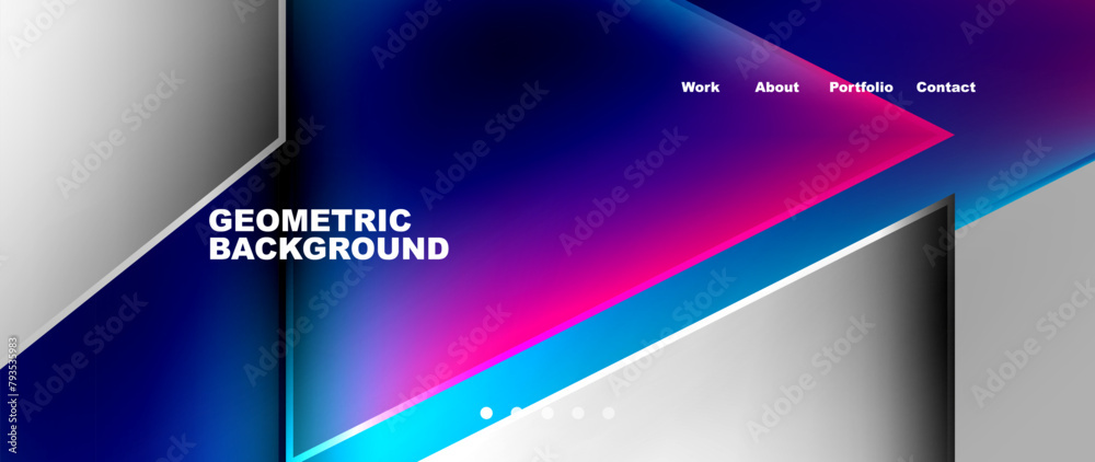 Aufkleber Computer graphics with a geometric background featuring a gradient of purple, blue, and white. The design includes rectangles and shades of magenta and electric blue on the display device
