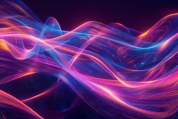 Fototapeta premium Abstract futuristic backdrop with glowing waves and neon lines concept of energy, technology 