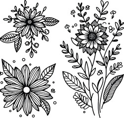 Simple flower coloring page line art black and white Flower logo design