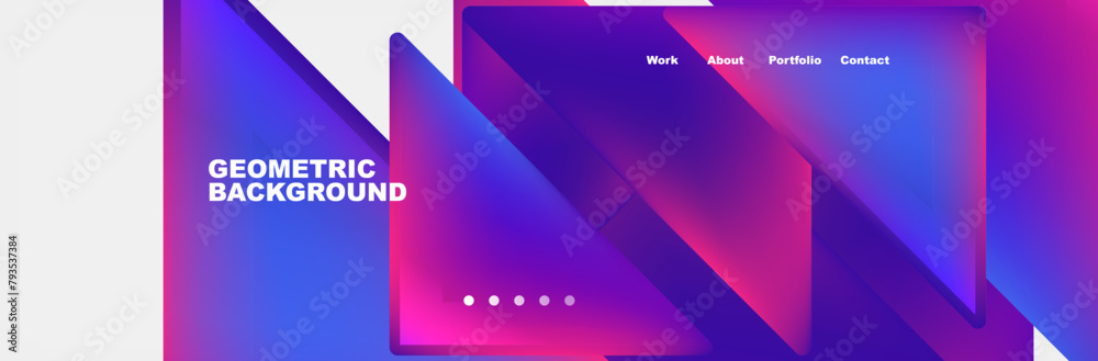 Poster The geometric background features a gradient of purple and azure hues. Rectangles and triangles in shades of violet and electric blue create a modern and techinspired design
