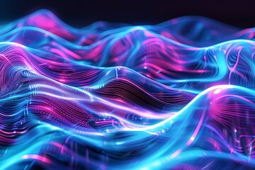Obraz premium Abstract futuristic backdrop with glowing waves and neon lines concept of energy, technology 