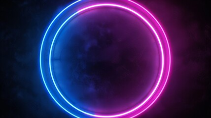 Circular Blue and With Neon Lights on a Black Background