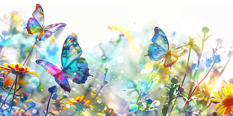 The Psychedelic Garden: The Blooming Flowers and Translucent Butterflies - Picture blooming flowers and translucent butterflies, symbolizing the beauty and transience of life experienced 