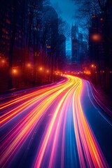 Neon motion blur - rod in the city - bright orange depicting rapid movement 