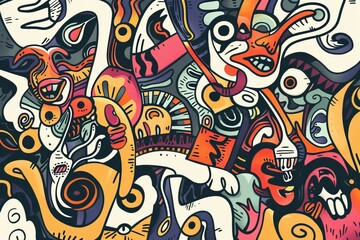Obraz premium Cartoon cute doodles of abstract compositions that evoke a sense of wonder and imagination, Generative AI