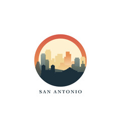 San Antonio cityscape, vector gradient badge, flat skyline logo, icon. USA, Texas state city round emblem idea with landmarks and building silhouettes. Isolated abstract graphic