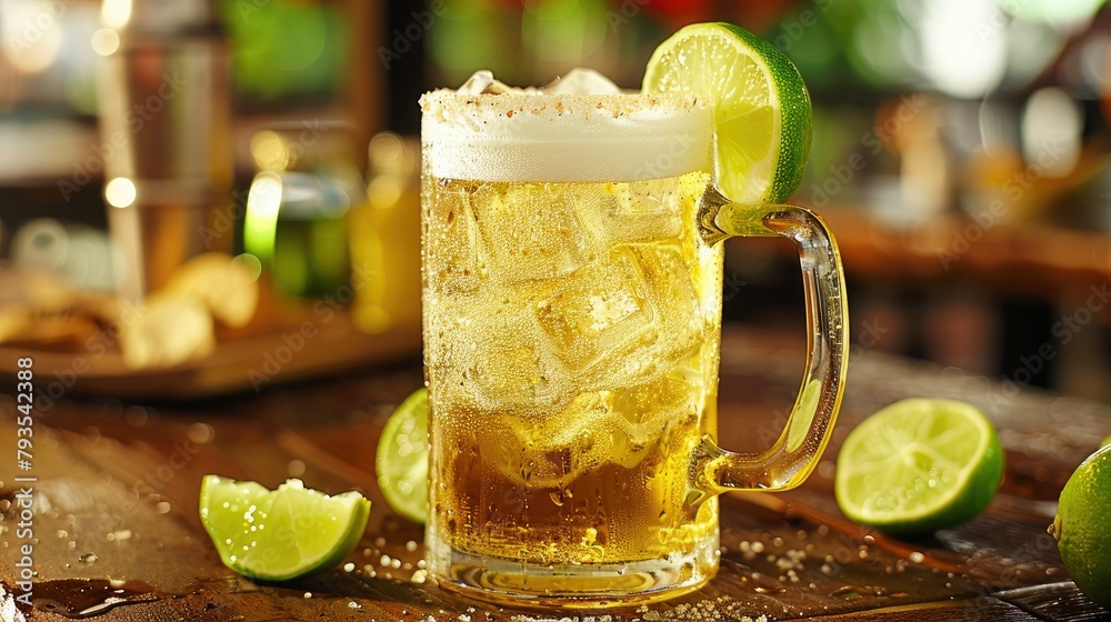 Wall mural Indulge in the refreshing zing of a Mexican chelada a tantalizing mix of light beer and zesty lime juice