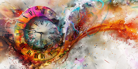The Time Warp: The Spiral Clock and Distorted Time - Visualize a clock spiraling and distorting, symbolizing the altered perception of time - obrazy, fototapety, plakaty