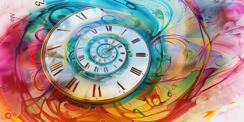 The Time Warp: The Spiral Clock and Distorted Time - Visualize a clock spiraling and distorting, symbolizing the altered perception of time
