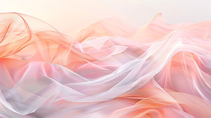 An abstract design featuring delicate, translucent layers of blush pink and soft peach, evoking the first light of dawn across a tranquil sky