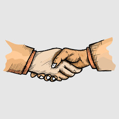 handshake between two businessmen, doodle vector