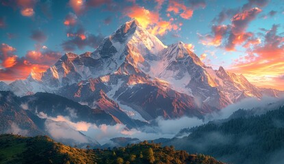 Majestic Himalayan Peaks Embracing the Serene Sunrise: A Breathtaking Natural Masterpiece,4k wallpaper, HD background image - obrazy, fototapety, plakaty