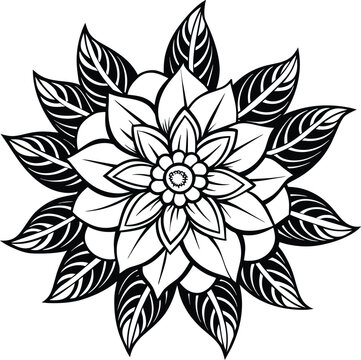 recommend clip art: Simple flower coloring page line art black and white Flower logo design