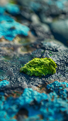 A small green moss is growing on a rock