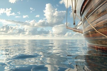 A classic sailboat on a calm ocean.